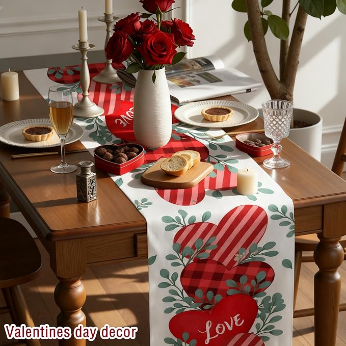 Valentines Day Decorations - Heart Table Runner | Valentines Day Decor Party Supplies Favors - Galentines Day Decorations Holiday Banner for Home Kitchen Office
