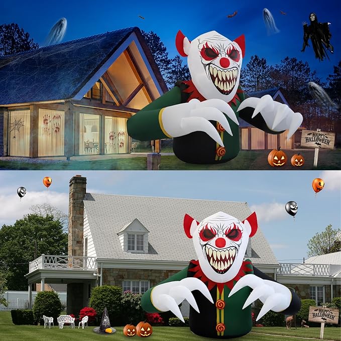 7.5ft Clown Halloween Outdoor Inflatable Decoration, Outdoor Decoration with LED Lights, Holiday Inflatable Decoration for Outdoor Patio, Garden, Lawn