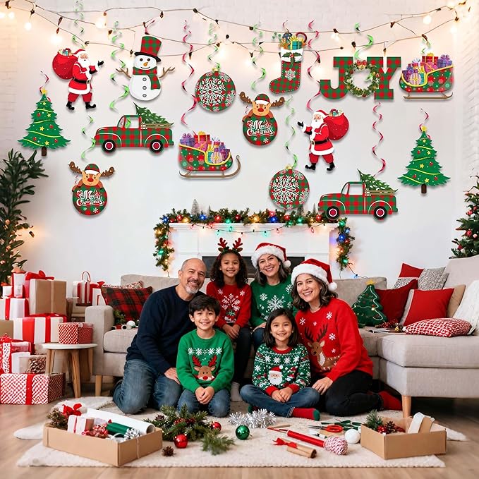 36Pcs DIY Christmas Decorations Hanging Swirls Santa Claus Xmas Balls Christmas Ceiling Swirls for Xmas Party Decorations