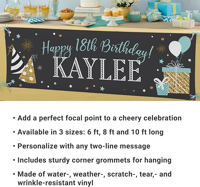Let's Make Memories Personalized Happy Birthday Banner for Kids - Custom Birthday Party Decorations - Indoor/Outdoor Vinyl - Any Text - Chalkboard Celebration - 6ft