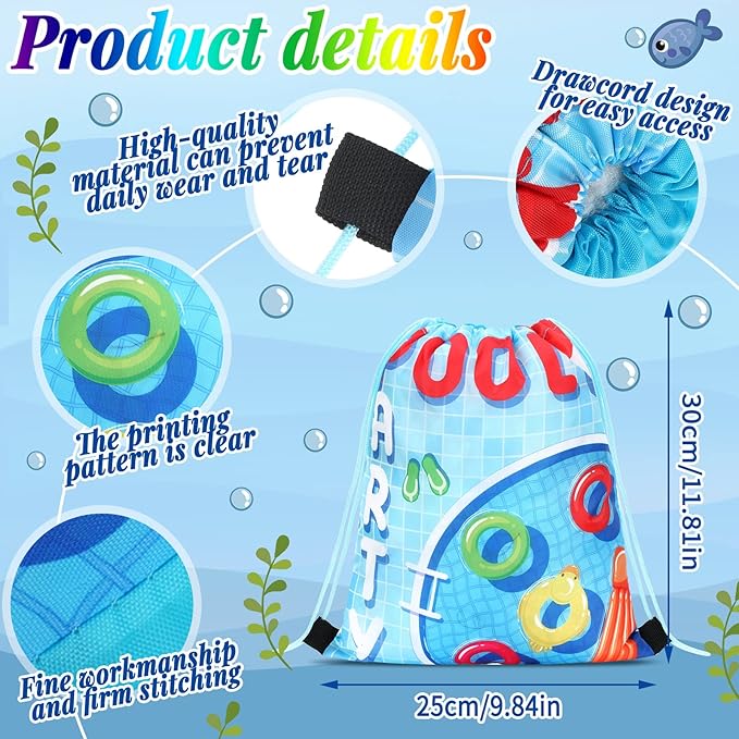 Marsui 24 Pcs Pool Party Favor Drawstring Bags Gift Beach Goodie Candy Favors Bags for Summer Hawaiian Birthday Party