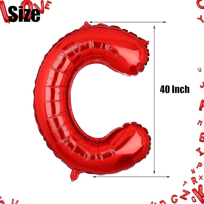 40 Inch Big Red Letter Balloons Foil Mylar Wedding Bachelorette Wedding Birthday Bridal Shower Anniversary Celebration Graduation Party Decoration Alphabet C A-Z