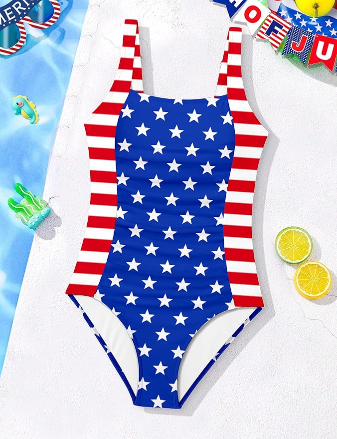 Girl Swimsuit One Piece Bathing Suit for Girls Solid Color Ruched Adjustable Straps Padded Swimwear 9-16y
