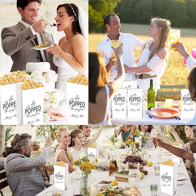 He Popped the Question Popcorn Engagement Party Favors Popcorn Bags,Wedding Bridal Shower Engaged Goody Snack Treat Bags Grease Resistant