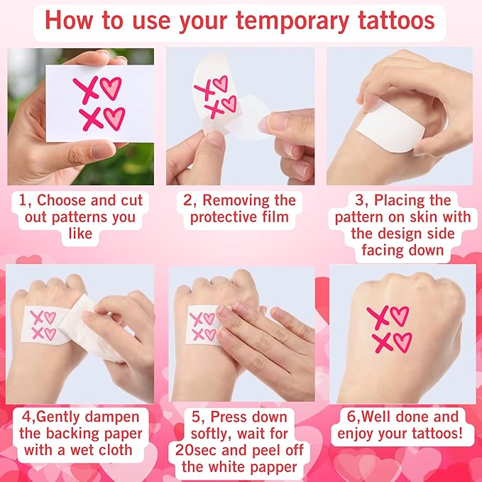 Valentine Temporary Tattoos Valentine Decorations Party Favors Love Kiss Heart Rose Lips Rose Party Supplies Accessories Gift Idea For Couple Stickers Décor Kids Boy Girls Teens Adult