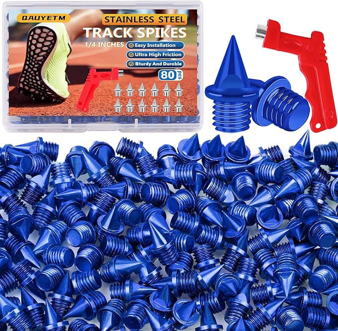1/4 Inch Track Spikes, Stainless Steel Track and Cross Country Spikes with Spike Wrench, Replacement Spikes for Sprint Sports Short Running Climbing Track Shoes