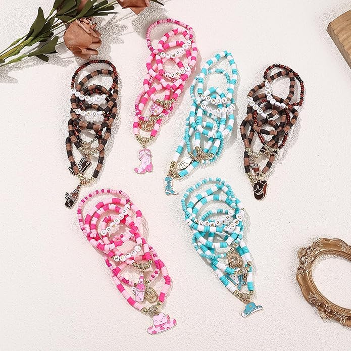 Cooluckday 36 Pcs Holiday Heishi Surfer Bracelets for Women Bulk Easter Mother's Day Christmas St. Patrick's Day Mardi Gras Bracelet Stackable Stretch Friendship Bracelets Set
