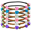 KatchOn, Multicolor Flower Headband- Pack of 6 | Rose Bohemian Flower Crown Headbands for Women and Girls | Bohemian Fairy Ribbon Hair Band for Wedding, Vacation, Fairy Party Photography Props