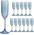 12 Pack Plastic Champagne Flutes Vintage Light Blue Goblet Champagne Glasses Unbreakable Wedding Toasting Glasses Diamond Wine Glasses Crystal Wine Cups Clear Drinking Glasses 5.5 OZ for Bridal Shower