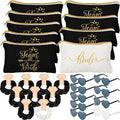Sweetude 27 Pcs Bridesmaid Proposal Gift Bride Cosmetic Makeup Bags Bridal Hair Scrunchies Ties Heart Shape Sunglasses for Wedding Bachelorette Party Favor(Black, White)