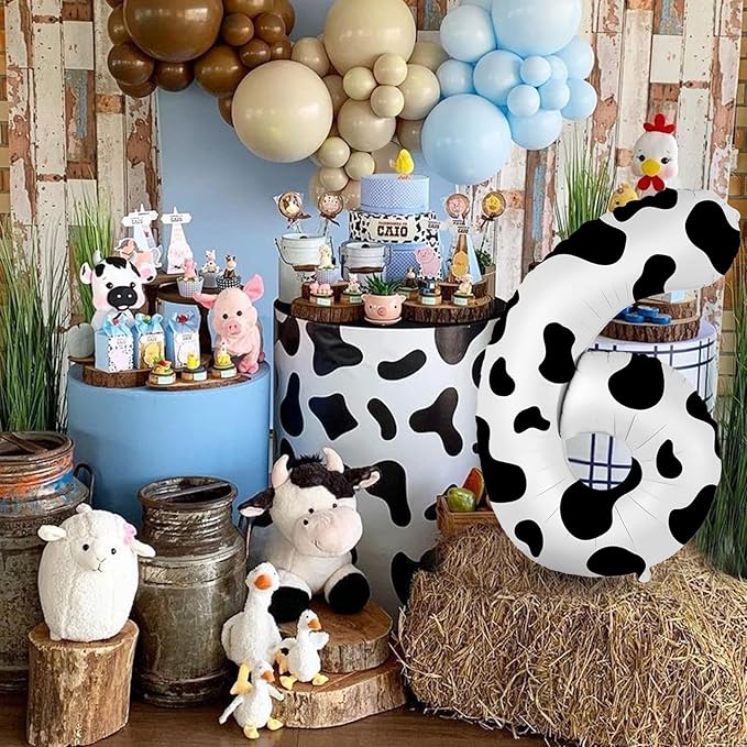 SINBEE Cow Print 40 inch Balloon, Number 6, for Birthday Decorations, Reusable, Unisex, Children's Party Decor