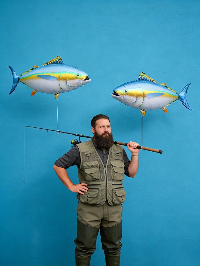 Tuna Balloons Set - 6Pcs Realistic Foil Tuna Fish Balloons, Fishing Theme Party Decorations for Angler Birthday Party, Fishing Lover Celebration, Outdoor Fishing Gathering Decor