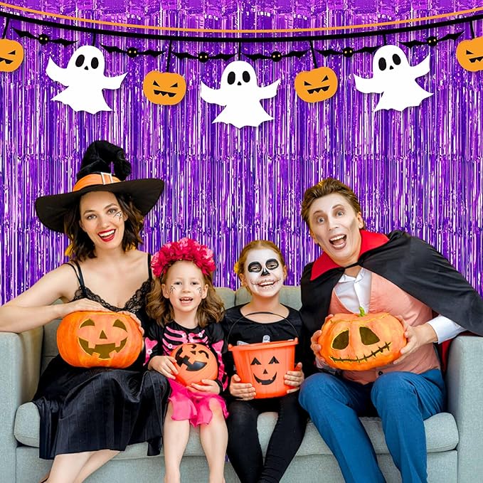 6 Pack Purple Foil Fringe Curtains Backdrop, 3.28 x 9.8 Ft Metallic Streamers Tinsel Curtains Background for Photo Booth, Birthday, Halloween, Christmas, Thanksgiving, New Year Party Decorations