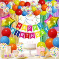 Multicolored Rainbow Birthday Party Decorations Pack with Banner, Balloons, Confetti, Fringe Curtain, Heart Star Foil Balloons, Hanging Swirls