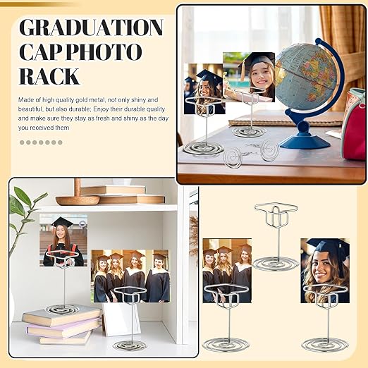 Rtteri 30 Pcs Grad Cap Graduation Picture Display 2 Inch Silver Photo Holders for Centerpieces Graduation Table Number Holders Card Stands for Class of 2026 Grad Party Supplies