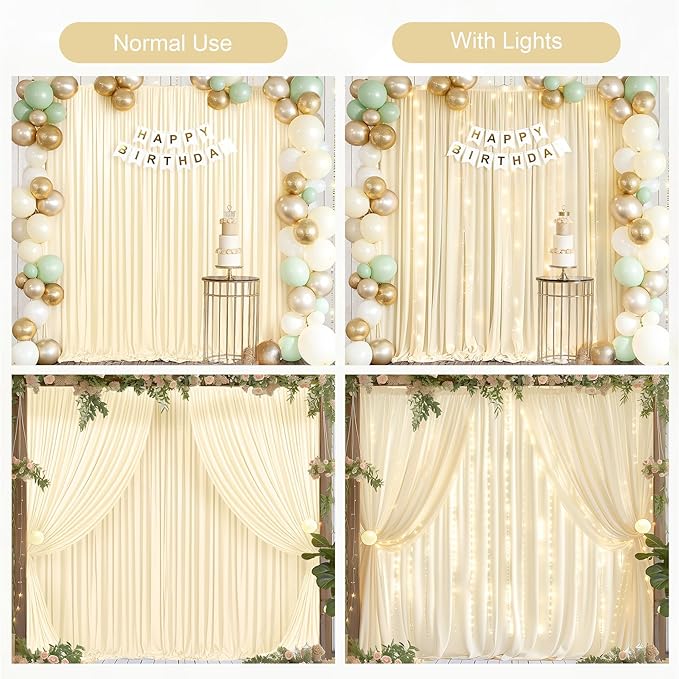 20x10FT Light Champagne Backdrop Curtains with Lights for Parties,Wrinkle Free Wedding Photo Backdrop Curtains for Baby Shower Birthday Ceremony Reception Home Party Decorations-5ft x 10ft,4 Panels