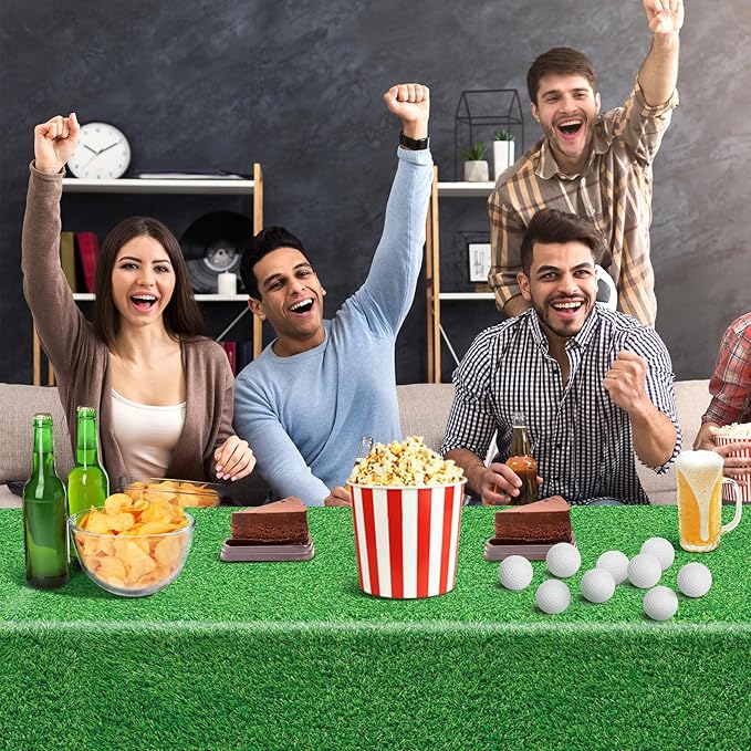 2 Pack Green Grass Tablecloth Golf Table Cloth 54 x 108 Inch Disposable Plastic Grass Tablecloth for Golf Birthday Party Games Decoration Outdoor Picnics Dining Rectangle Table Cover