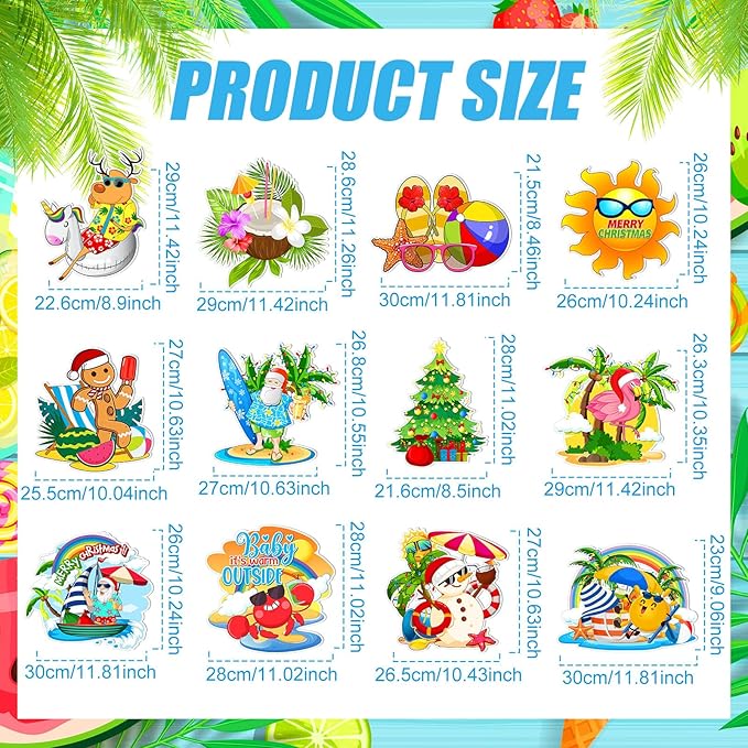 Amyhill 12 Pcs Summer Christmas Outdoor Yard Decoration Summer Christmas Garden Lawn Stake Signs with Stakes Waterproof Corrugated Outdoor Decor for Patio Lawn Walkway Party Decorations, 12 Style