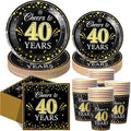 Pickmesh 250 Pcs 40th Birthday Party Supplies Decorations Serve 50 Black Gold Cheers to 40 Years Disposable Paper Plates Napkins and Cups for Women Men 50th Birthday Wedding Anniversary Party Supplies
