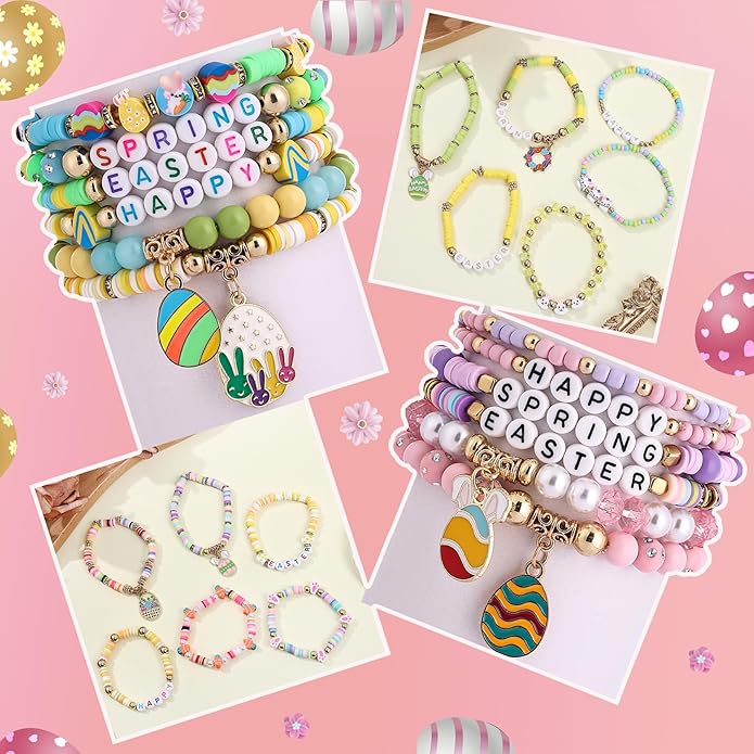 Cooluckday 36 Pcs Holiday Heishi Surfer Bracelets for Women Bulk Easter Mother's Day Christmas St. Patrick's Day Mardi Gras Bracelet Stackable Stretch Friendship Bracelets Set
