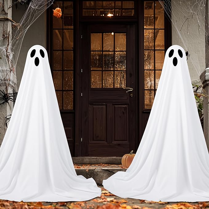 JOYIN 2 Pack 47'' Halloween Decorations Outdoor Light Up Ghost with Timer, Standing Ghost Halloween Decor with Warm String Light for Yard Porch Lawn Garden Party Supplies