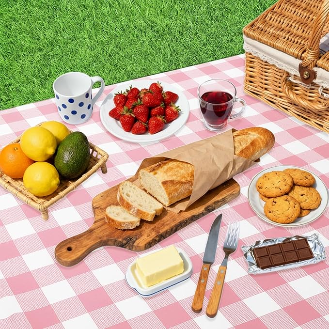 Oigco Pink Gingham Tablecloth - 3 Pack 54" × 108" Rectangle Disposable Pink and White Checkered Tablecloth, Picnic Table Cover for Party, Wedding, Birthday