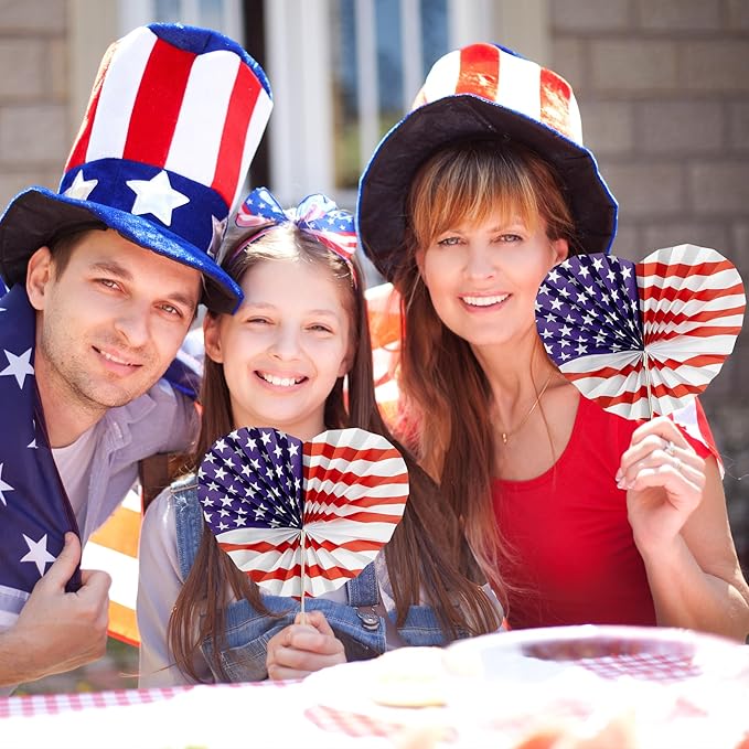Sfcddtlg 30 Pcs 4th of July Patriotic Themed Paper Fans, American Flag Star and Stripe Folding Fans, Independence Day Red White Blue Handheld Fans for Summer Memorial Day Party Decor Supplies