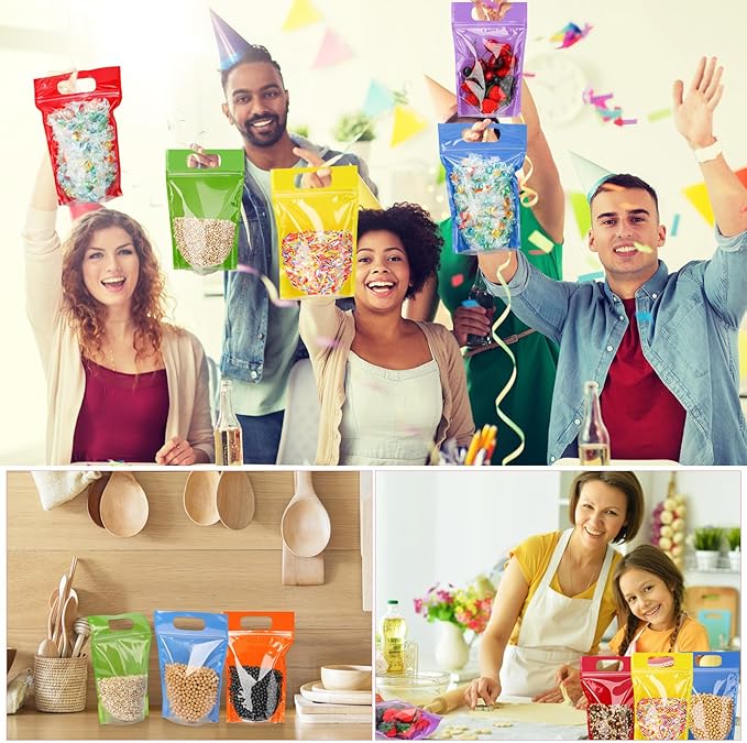Sinload 30 Pcs Plastic Gift Bag Bulk 5.5 x 8.7 Inch Resealable Party Goodie Bag with Clear Window Color Favor Pouch with Handle for Home Birthday Wedding Party Candy Gift Wrap Supply(Clear)