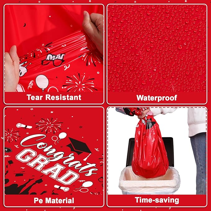 3 Pack Plastic Graduation Tablecloth, Graduation Decorations Class of 2026 Disposable Rectangle Red and Black Table Cover, 2026 Gongrats Grad Table Cloths for Graduation Party Decorations, 54x108