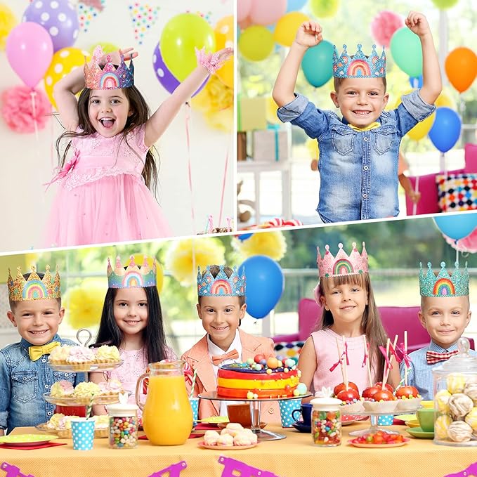 Kathfly Rainbow Birthday Party Hats Crown Headbands for Kids Birthday, Event, Rainbow Theme Party Supplies