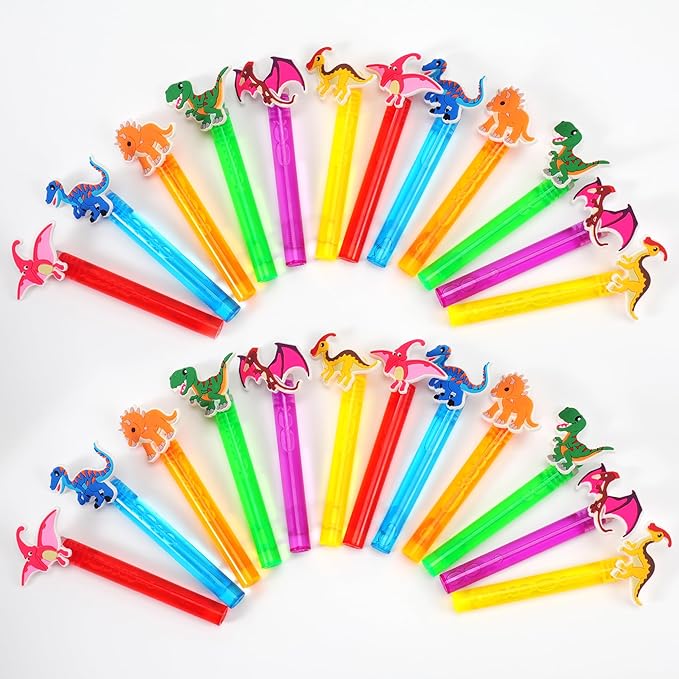 24Pcs Dinosaur Bubble Wands for Kids Dino Party Favors Supplies Decorations, Pinata Goodie Bag Stuffers & Classroom Prizes