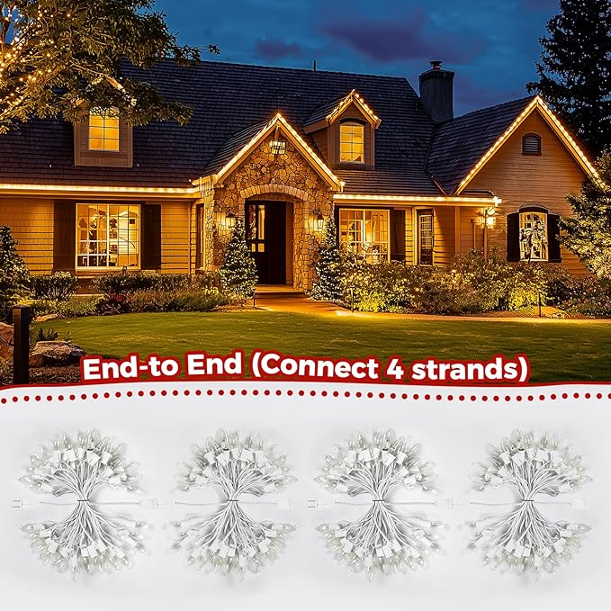 Brightown 25 Feet C9 Bulb String Lights Outdoor White Christmas Lights for Outdoor Patio Room Christmas Party Backyard Decoration,Warm White, Clear Glass