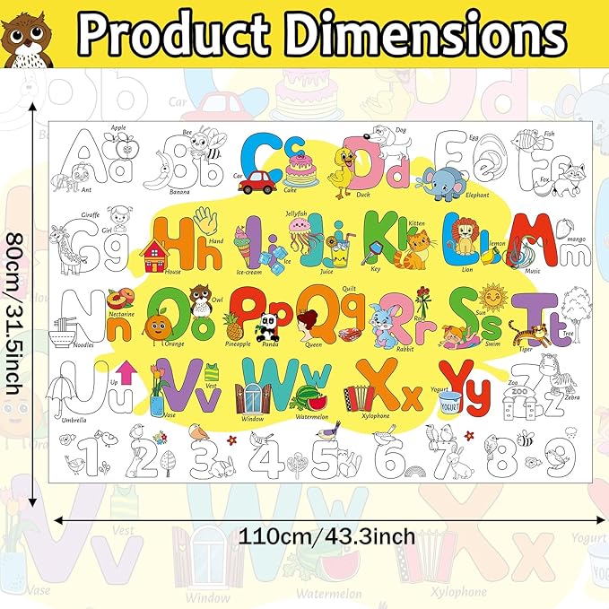 ZOIIWA Alphabet Coloring Poster Giant Coloring Poster Large Number Letter Coloring Tablecloth Jumbo Coloring Books Classroom Home Birthday Party Supplies Favor 31.4 x 43.3 Inch