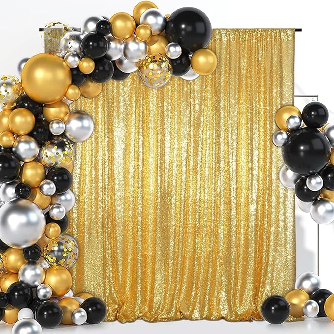 Juya Delight 4ftx7ft Gold Sequin Backdrop Curtain Glitter Photo Booth Backdrops for Party Wedding Photography,Gold,4ftx7ft