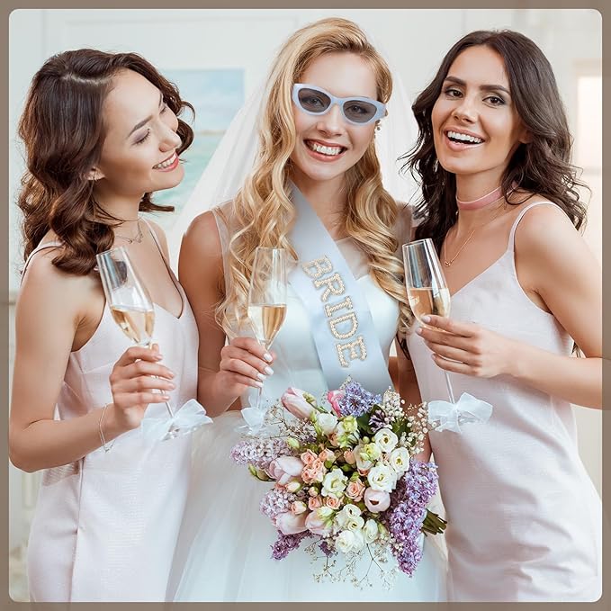 JATEBI 3PCS Bride Sash Veil Sunglasses Set for Bridal Shower Wedding Engagement Bachelorette Party Favors
