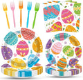 100 Pcs Easter Egg Tableware Party Supplies Set, Serves 25 – Disposable Colorful Eggs Paper Plates, Napkins, and Forks for Spring Celebration, Easter Day Egg Hunt, or Holiday Brunch Decorations