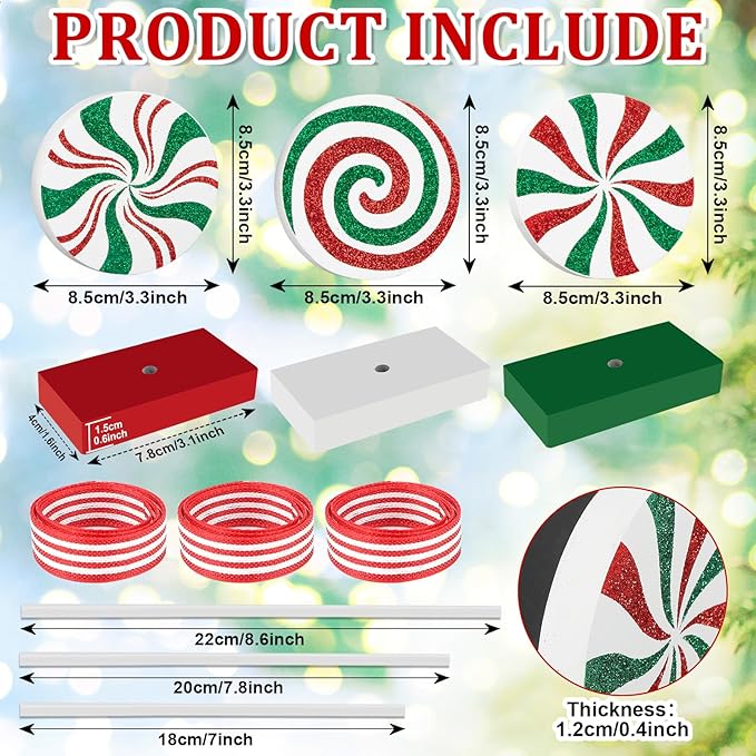 3 Pieces Christmas Table Decorations Wood Candy Set, Red and Green Christmas Tiered Tray Decor,Rustic Candy Table Decorations for Home Tables (Red and Green)