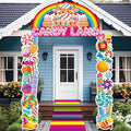 4Pcs Sweet Candyland Party Decorations Candy Door Covers Candyland Hanging Banner Backdrop Candy Land Store Porch Sign Colorful Runner Rug Background Photo Prop for Baby Shower Birthday Party Supplies