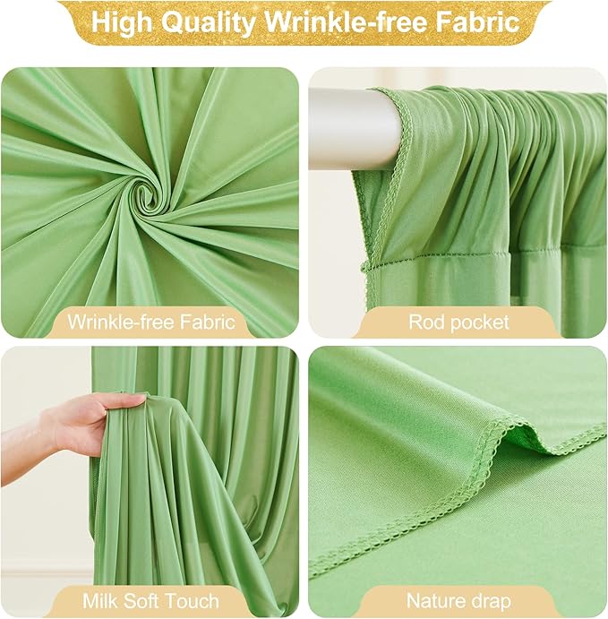 16x10FT Sage Green Backdrop Curtains for Wedding Parties, Wrinkle Free Polyester Photography Backdrop Drapes for Wedding Baby Shower Birthday Parties Stage Background Stand Decorations 4x10ft,4 Panels