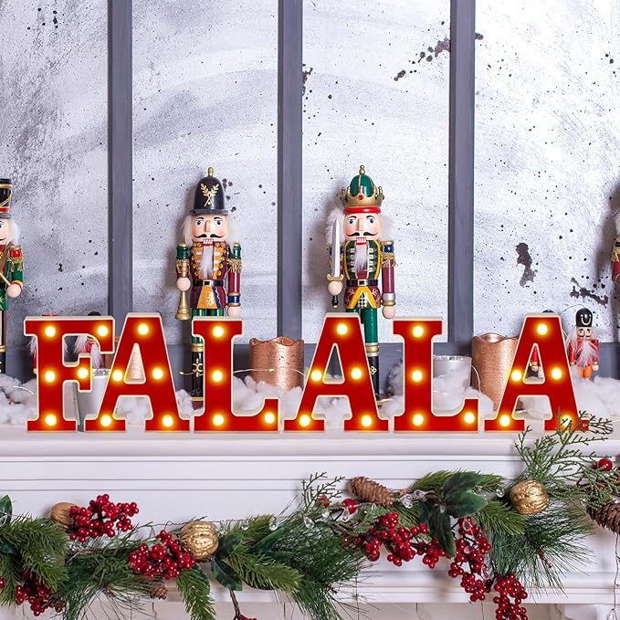 Honoson 6 Pcs Falala Christmas Decorations Indoor Christmas Neon Lights up Sign Party Decorations LED Marquee Light for Xmas Home Kitchen Bedroom Fireplace Tabletop Party Decoration