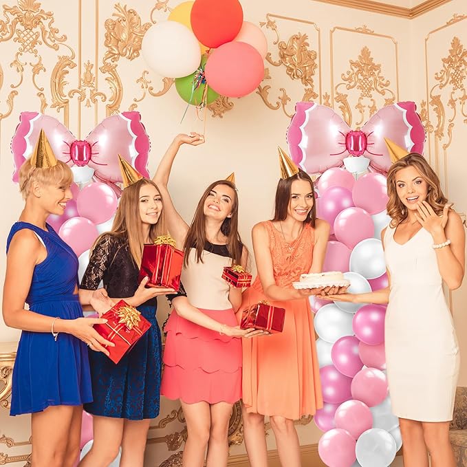 Kasyat 2 Sets Pink Bow Balloon Column Stand Kit with 2 Pink Bow Foil Balloons 100 Latex Balloons, Adjustable Stands Pink and White Balloon Garland Arch for Bridal Princess Birthday Coquette Party
