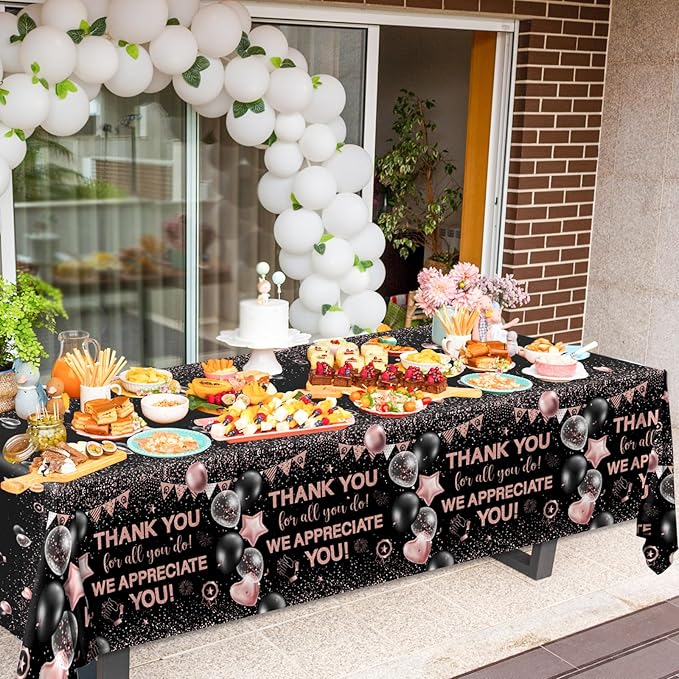 We Appreciate You Tablecloth Decoration,Thank You Party Decoration 3cs Rose Gold Thank You for All You Do Table Covers for Appreciate Party Employee Teacher Doctor Decor