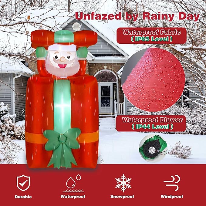 5FT Christmas Inflatables Decorations with Pop Up Movable Santa Claus Huge Gift Boxes, Bright LED Lights Blow Up Christmas Decor for Yard Outdoor Indoor Fall Vacation Holiday Party Lawn