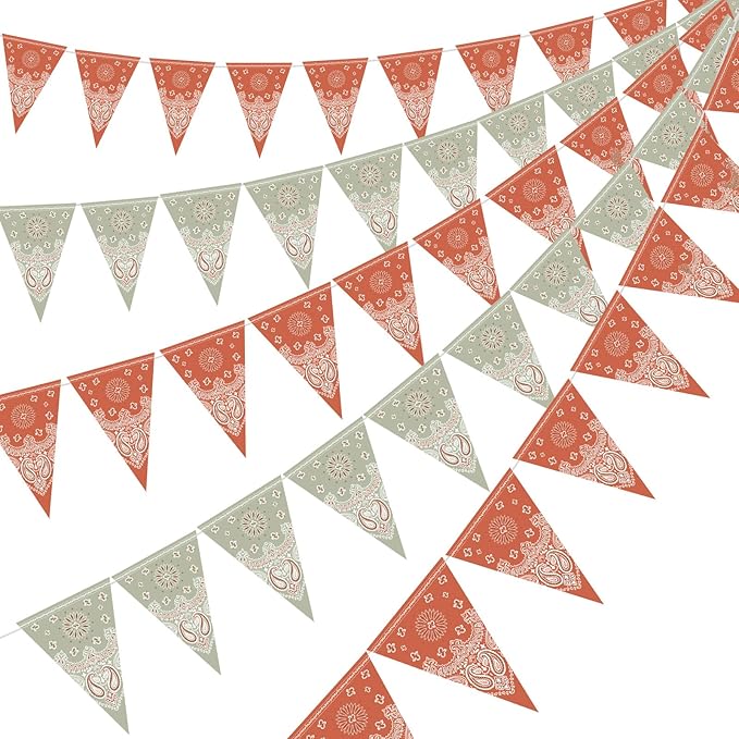 5 Pack Western Cowboy Party Decorations Bandana Pennant Banner Rodeo Decorations Banner Wild West Party Decor for Western Cowboy Themed Yee Haw Country Party Supplies (Green)