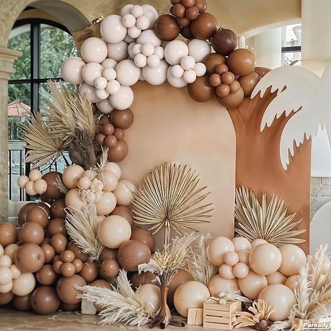 Brown White Balloons Garland Kit, 120pcs Brown and White Balloon Arch Kit With Leopard Foil Balloon Different Sizes For Jungle Safari Forest Themed Birthday Baby Shower Island Party Wedding Decor