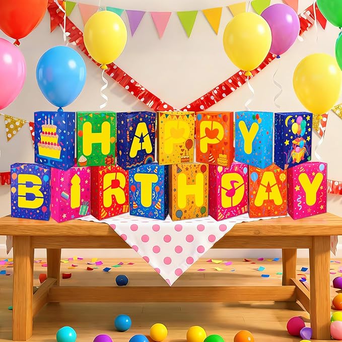 Birthday Decorations,15 PCS Happy Birthday Light-Up Paper Boxes - Reusable Cardboard Party Decor for Kids & Adults, Perfect for Birthday Parties, ndoor & Outdoor Celebrations