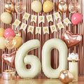 60th Birthday Decorations for Women, Retro Sand White and Cream Balloon Garland Kit, Cream Number 60 Balloon, Pink Happy 60th Banner, Milestone Party Supplies
