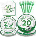96Pcs Masters Golf Party Decoration Golf 20th Birthday Plates and Napkins White Green Disposable Paper Tableware Set for Player 20 Year Old Birthday Masters Party Supplies Serves 24