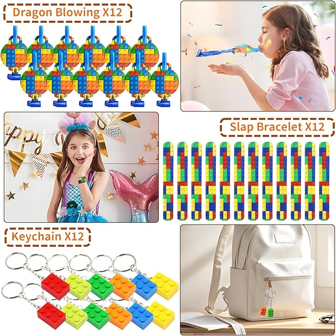 Party Favors for Kids Ages 6-12, 134 Pcs Building Blocks Toys for Boys Girls Kids with Temporary Tattoo Gift Bag, Goodie Bags & Stocking Stuffers Kid Classroom Prizes, Birthday Gifts Party Decorations