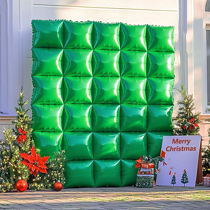 NISOCY 48PCS Green Square Foil Balloons Wall Backdrop Double Sided Green Christmas Balloons Tunnel Arch Kit for Baby Shower Birthday Anniversary Summer Party Decoration